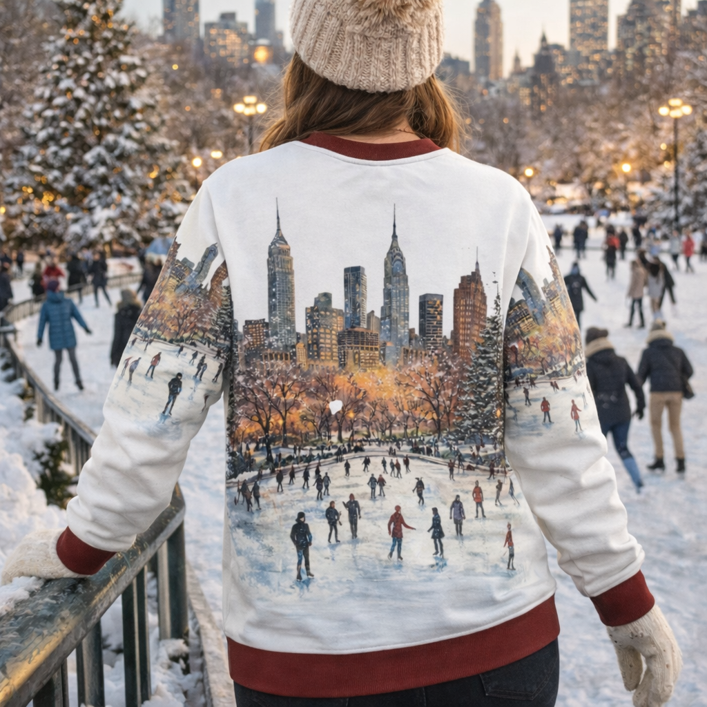 New York Skyline Ice skating crewneck