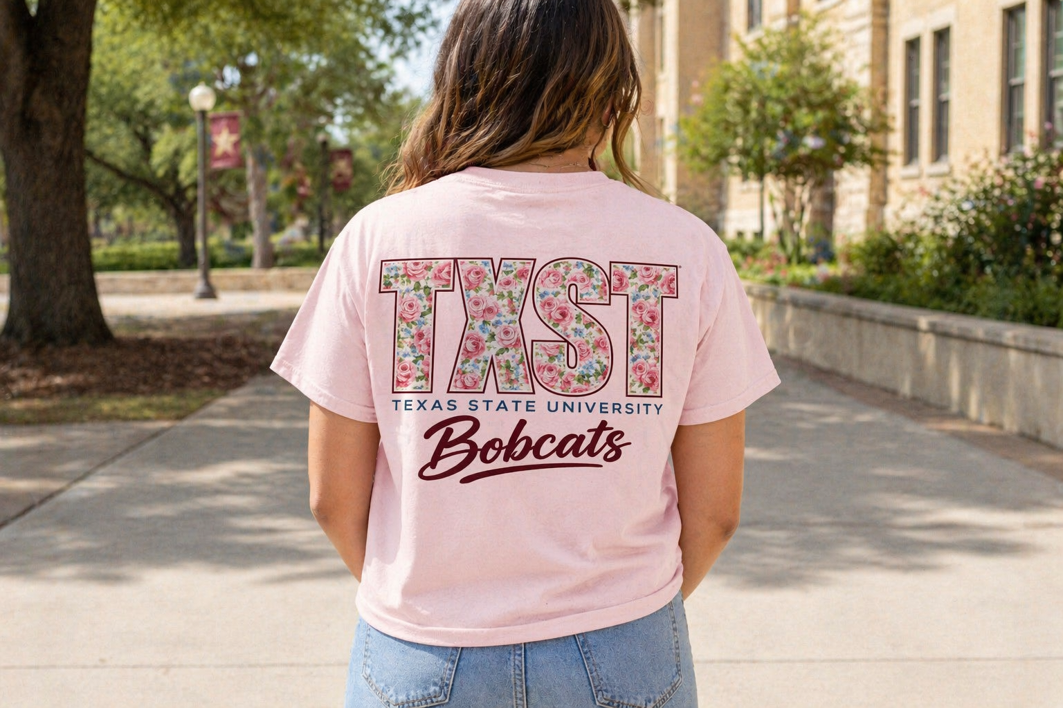 TXST Bobcats floral tee