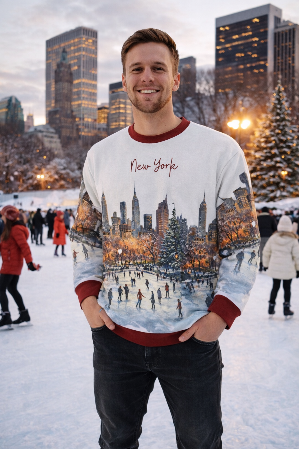 New York Skyline Ice skating crewneck