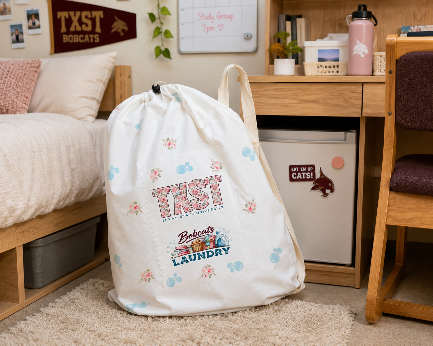 TXST Bobcats Laundry Backpack Bag – Texas State University Dorm Essential