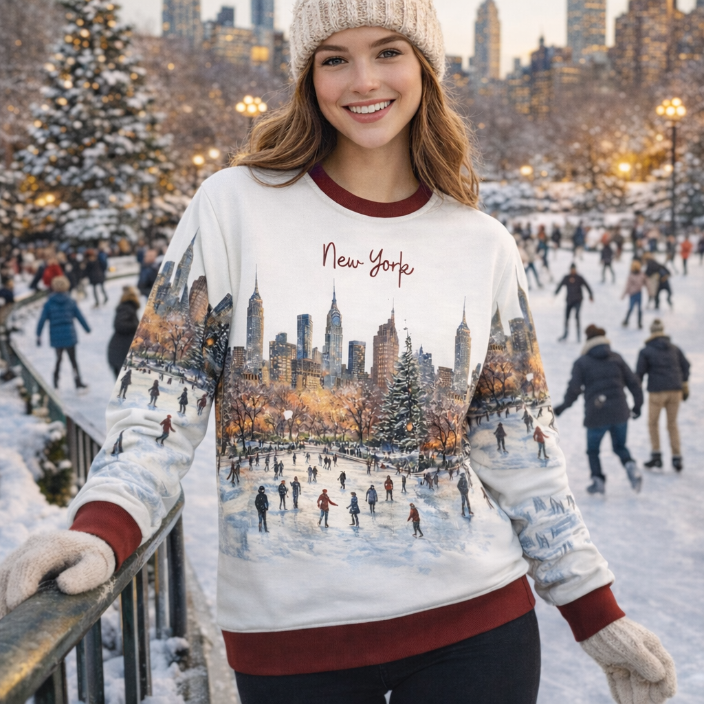 New York Skyline Ice skating crewneck