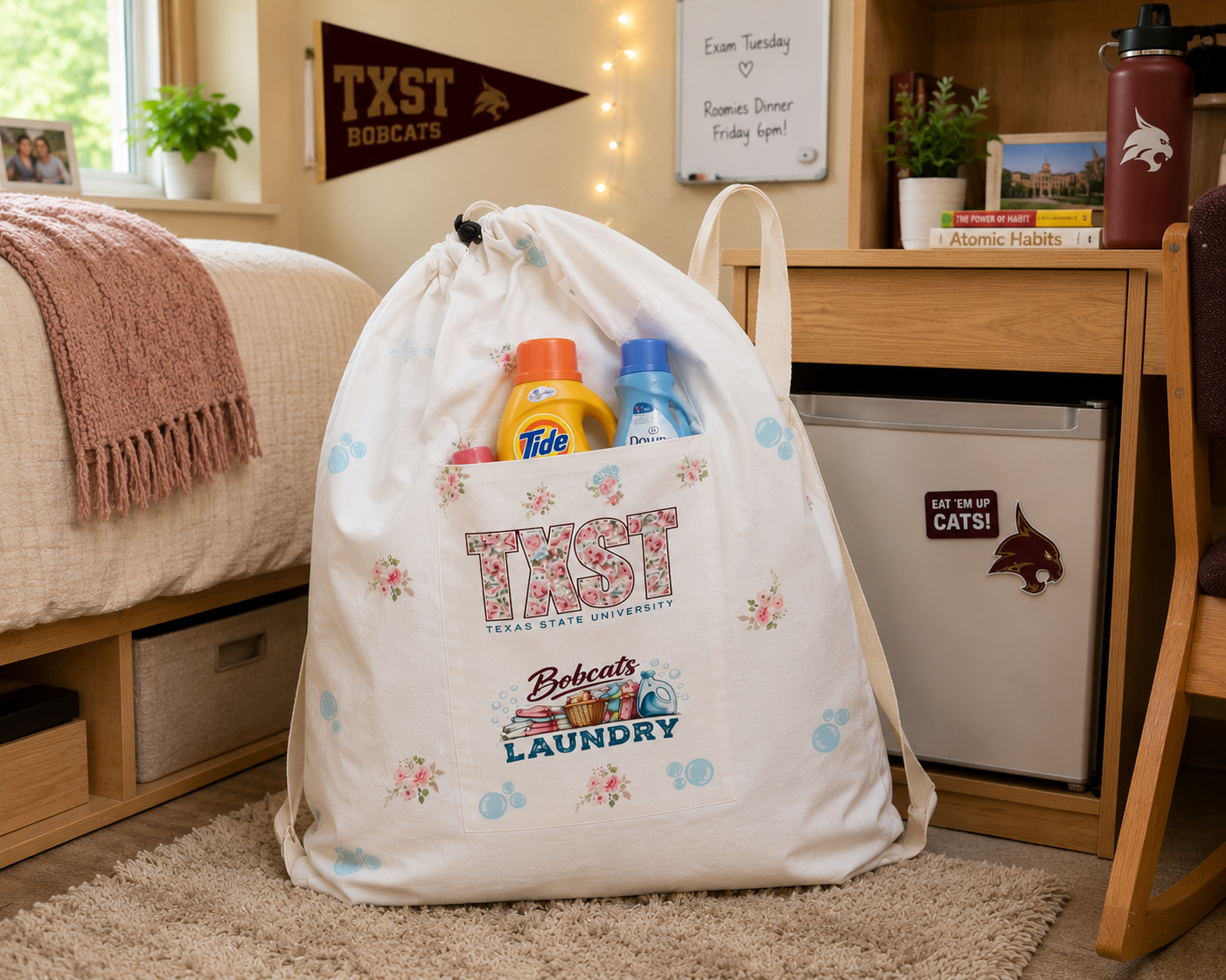 TXST Bobcats Laundry Backpack Bag – Texas State University Dorm Essential