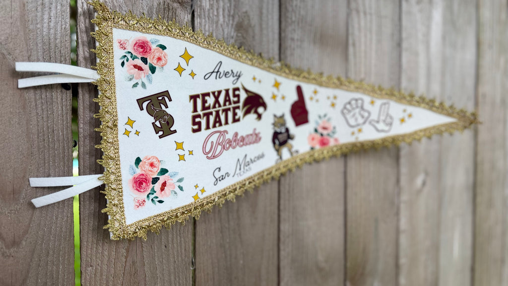 Personalized Texas State Bobcats Graduation Pennant | Custom College Bound Felt Flag | TXST Senior Gift | Dorm Decor | San Marcos Keepsake