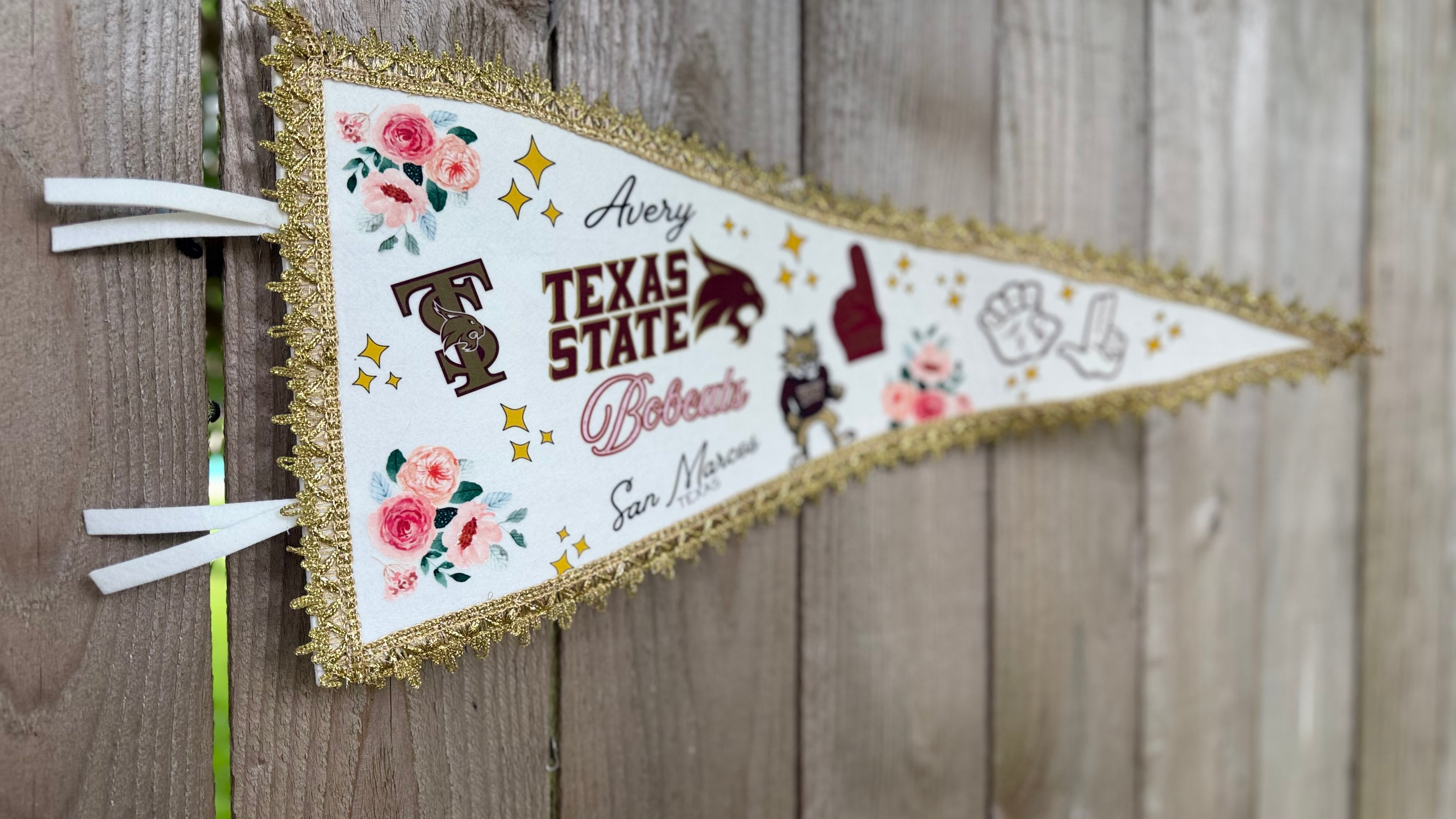 Personalized Texas State Bobcats Graduation Pennant | Custom College Bound Felt Flag | TXST Senior Gift | Dorm Decor | San Marcos Keepsake