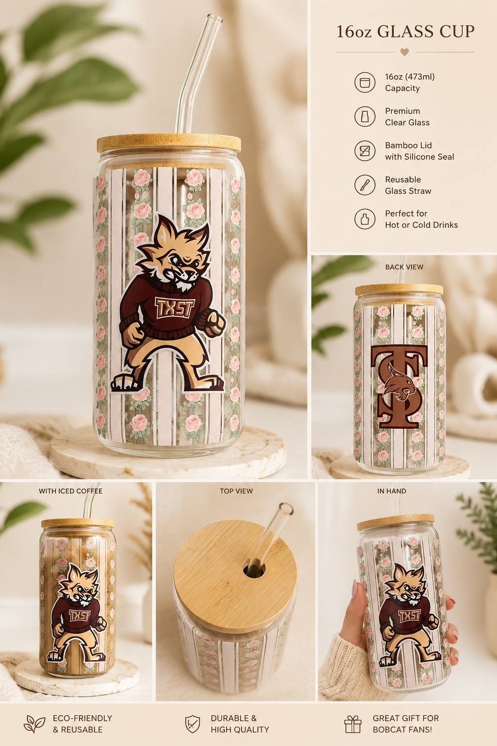 Txst Bobcats can glass tumbler